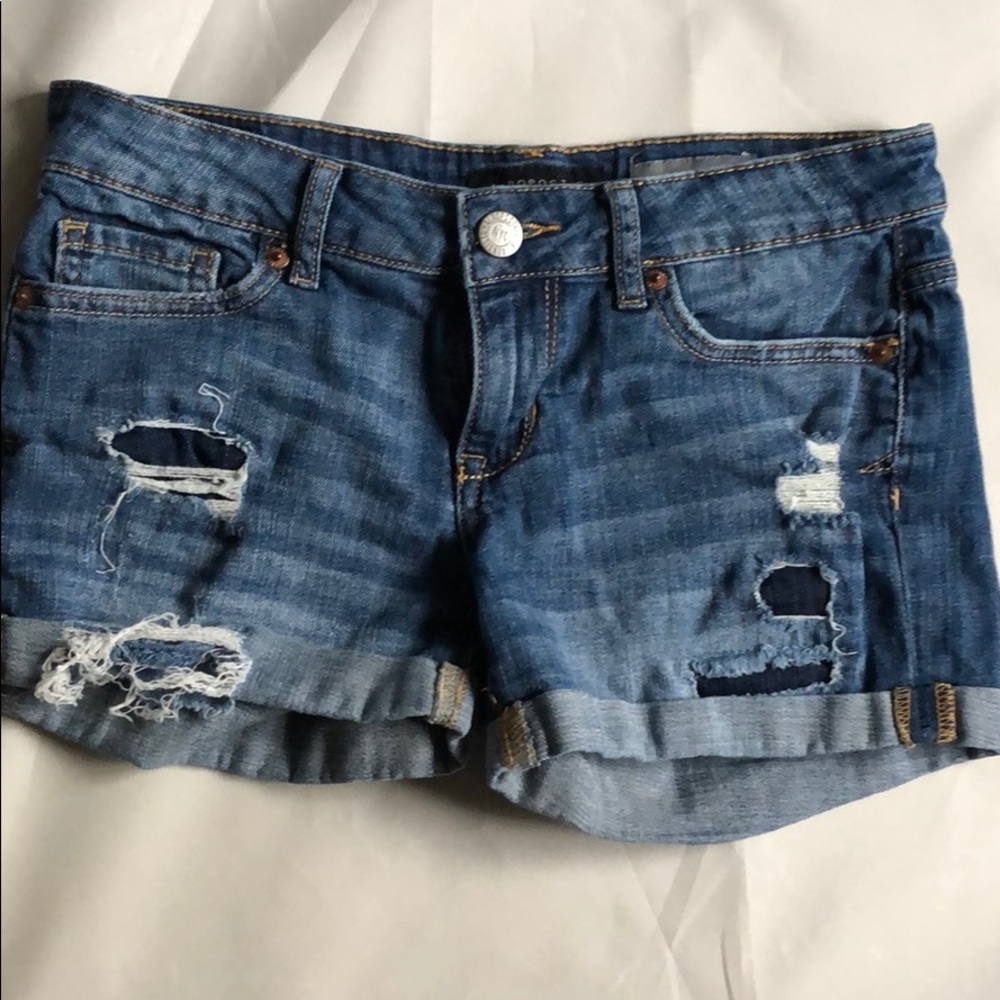 Aeropostale Midi Women's Distressed Medium Wash Denim Jean Shorts Size 2